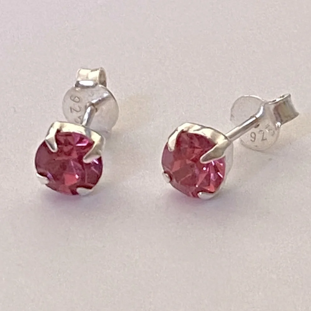 Unisex earrings 5mm 925 silver 5mm pink cz cubic zirconia stone stunning studs